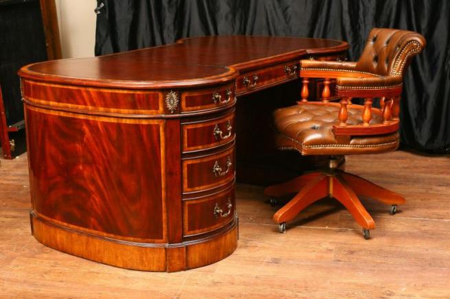 Regency Dumbbell Mahogany Desk & Captains Tub Chair Set