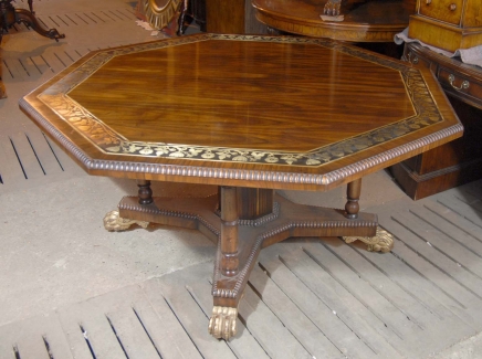 Regency Octagonal Centre Table Dining Brass Inlay