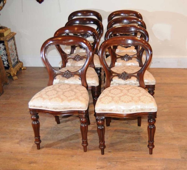 8 Mahogany Victorian Dining Chairs Balloon Back