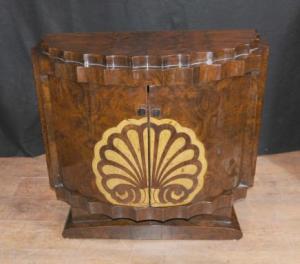 Walnut Art Deco Crinkle Cabinet Chest Cupboard Shell Inlay