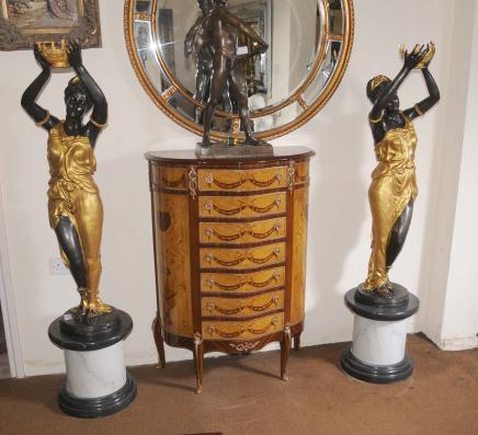 Pair XL French Bronze Female Figurines Statues Blackamoors Architectural Pair XL French Bronze Female Figurines Statues Blackamoors Architectural