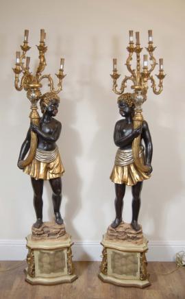 6ft Carved Italian Blackamoor Candelabras Torcheres Candles