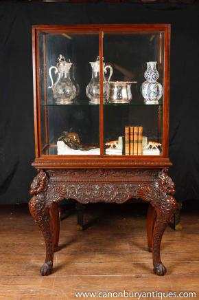 Antique Collectors Display Cabinet Chinese Chippendale Mahogany