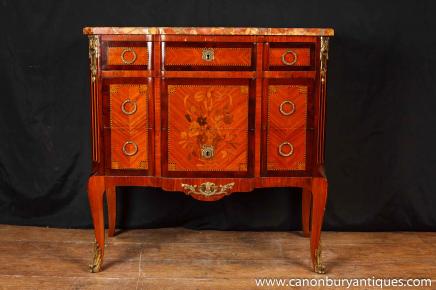 Antique French Napolean III Chest Drawers Commode Marquetry Inlay Furniture