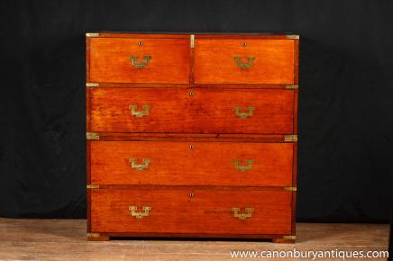 Antique Military Campaign Chest Drawers Teak 1800 Furniture