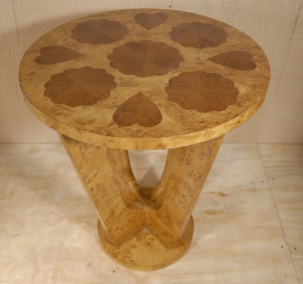 Art Deco Heart Inlay Blonde Walnut Table Tables