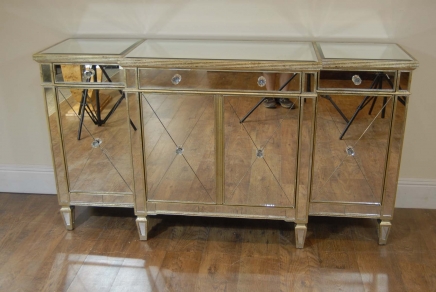 Art Deco Mirrored Breakfront Sideboard Chest Credenza 