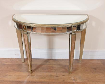 Art deco mirrored console table demi lune tables