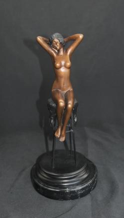 Art Deco Naked Bronze Figurine Stool Art Deco Naked Bronze Figurine Stool