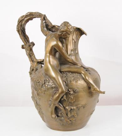 Art Nouveau Bronze Jug Vase Goblet Nude Female By Vibert