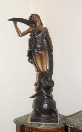 Art Nouveau Bronze Moon Figurine Girl Statue French