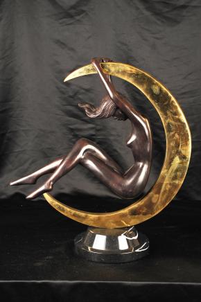 Art Nouveau Bronze Nude Female Moon Figurine