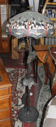 Art Nouveau Bronze Tiffany Floor Lamp Glass Shade Lights