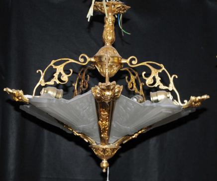Art Nouveau Chandelier Ormolu Light Lantern Lamp French 