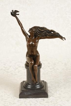Bronze Art Nouveau Female Nude Figurine Naked Statue Bird Bronze Art Nouveau Female Nude Figurine Naked Statue Bird