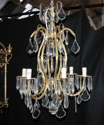 French Art Nouveau Chandelier Ormolu Light Lamp Cut Crystal Glass