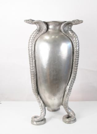 French Art Nouveau Silver Bronze Snake Serpent Urn Vase Jean Dunand