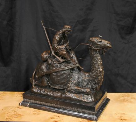 French Bronze Arab Camel Statue Lawrence of Arabia Signed Milo