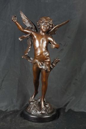 French Bronze Cherub Cupid Statue Casting 2ft Art Work Signed