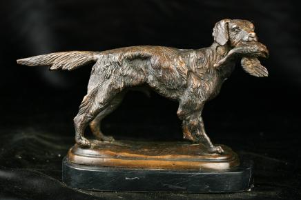 French Bronze Dog Goose Hunt Scene Statue