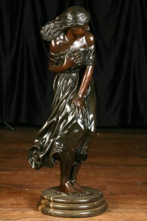 French Bronze Figurine Statue on Column Art Nouveau Moreau