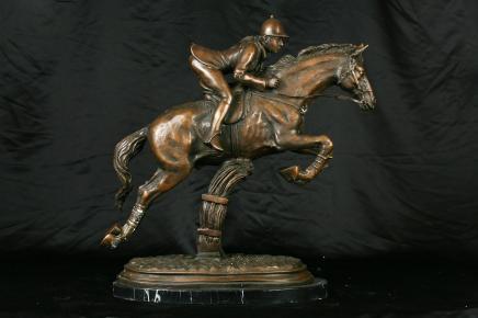 French Bronze Horse & Jockey Statue Horses Steeplechase French Bronze Horse & Jockey Statue Horses Steeplechase