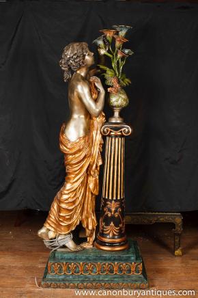 Italian Bronze Lifesize Maiden Lamp Light Statue Figurine Architectural Antiques