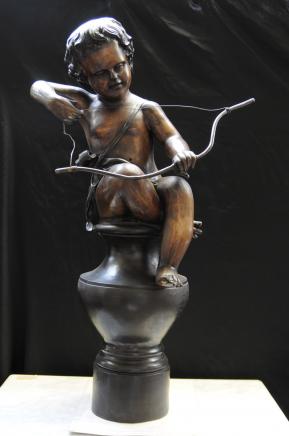 Italian Bronze Statue Cupid Cherub Bow Arrow Putti Figurine