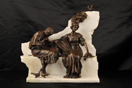 Italian Roman Lovers Bronze Statue Sienna Marble