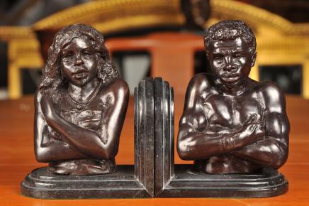 Italian Venetian Bronze Blackamoor Bust Bookends