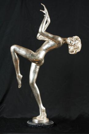  Large Silver Bronze Art Deco Dancing Figurine Statue
