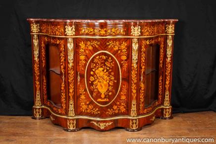 Louis XV Marquetry Credenza Sideboard French Inlay Furniture Chest Cabinet