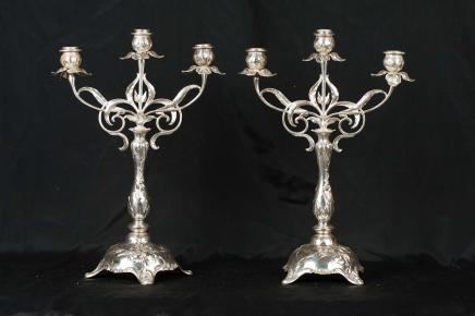 Pair Antique Silver Plate Art Nouveau Candelabras Candles