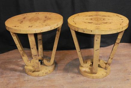 Pair Art Deco Blonde Walnut Side Tables Occassional Cocktail Table Pair Art Deco Blonde Walnut Side Tables Occassional Cocktail Table