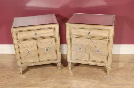Pair Art Deco Mirrored Bedside Cabinets Chests Tables