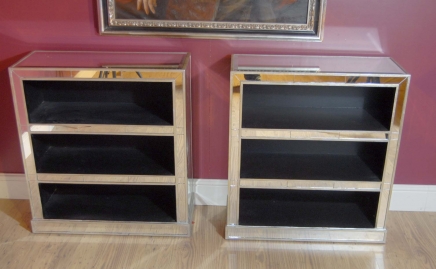 Pair Art Deco Mirrored Bookcases Book Case Mirror