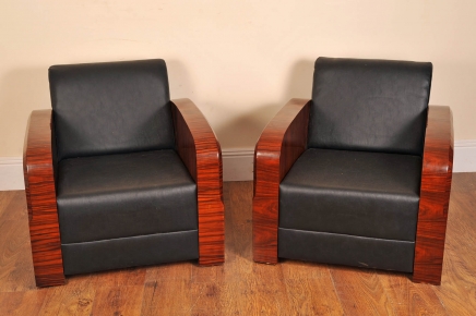 PAIR ART DECO ROSEWOOD CLUB CHAIR SOFA LOUNGE ARM CHAIRS