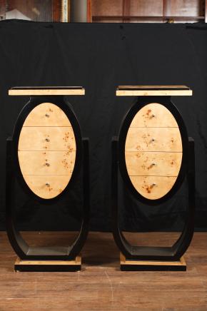 Pair Art Deco Tall Nightstands Pedestal Side Tables Chests