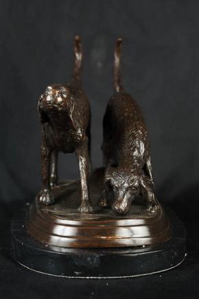Pair English Bronze Bloodhond Dogs Hounds Statue Animals Pair English Bronze Bloodhond Dogs Hounds Statue Animals