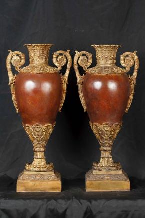 Pair French Empire Bronze Amphora Urns Vases Ormolu