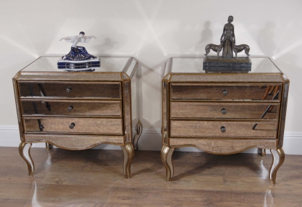 Pair Italian Mirrored Art Deco Bedside Tables