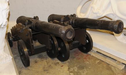 Pair Large French Bronze Cannons Canon Military Antique Canon Military