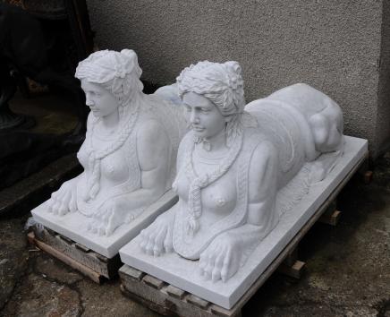 Pair Large Marble Egyptian Sphinxes Sphinx Egypt Empire Art Architectural