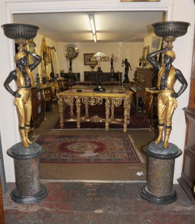 Pair Venetian Bronze Blackamoor Figurines Statues Moors Architectural Antiques Milo