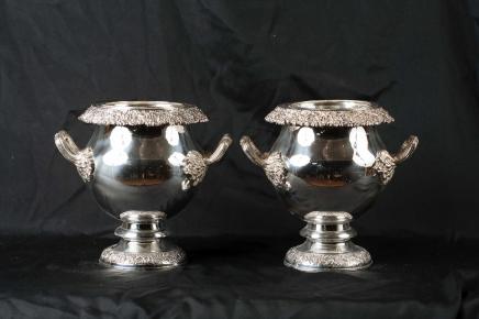 Pair Victorian Silver Plate Wine Coolers Champagne Buckets