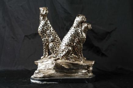 Set Silver Bronze African Cheetahas Cats Statue Cheetah Set Silver Bronze African Cheetahas Cats Statue Cheetah
