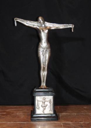 Silver Plate Bronze Art Deco Figurine Statue