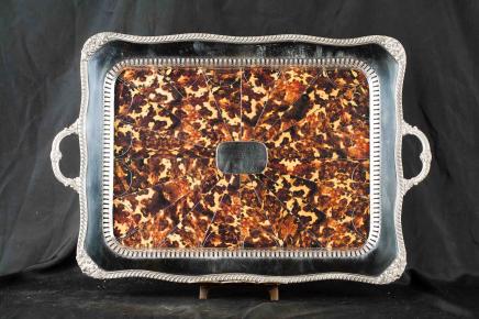 Victorian Silver Plate Tray Platter Faux Tortoiseshell