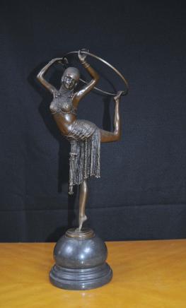 Art Deco Bronze Chiparus Hoop Dancer Figurine Signed Statue