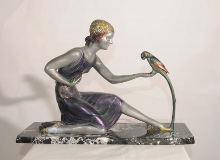 Art Deco Chiparus Parrot Girl Resin Bronze Figurine Statue